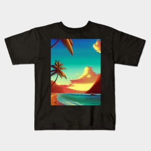 Hawaii Beach Comic Art Style Kids T-Shirt